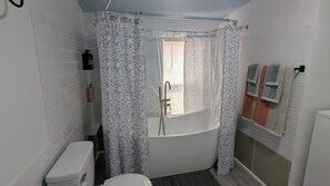 Secadora de cabello, toallas, jabón, papel de baño 