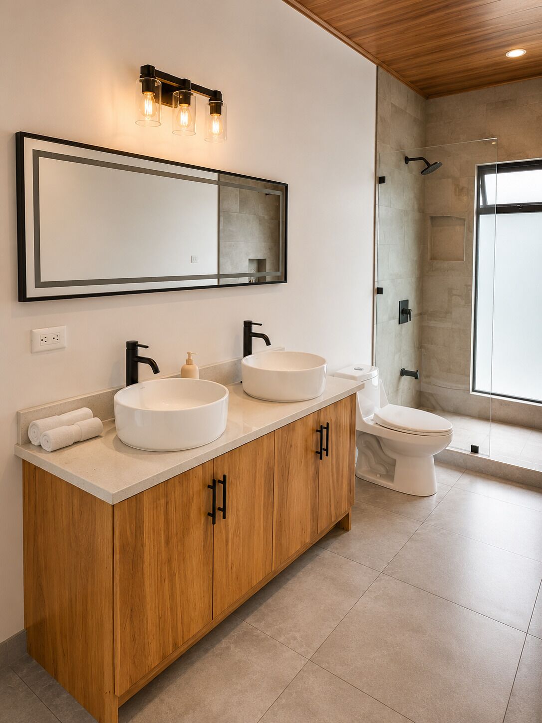 Douche, sèche-cheveux, serviettes fournies, savon
