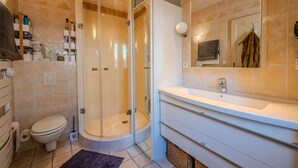 A bathroom with a shower, toilet, and sink. - GRIMAUD – BEAUTIFUL PROVENCAL VILLA IN THE HEART OF THE VILLAGE (GRIMAUD)