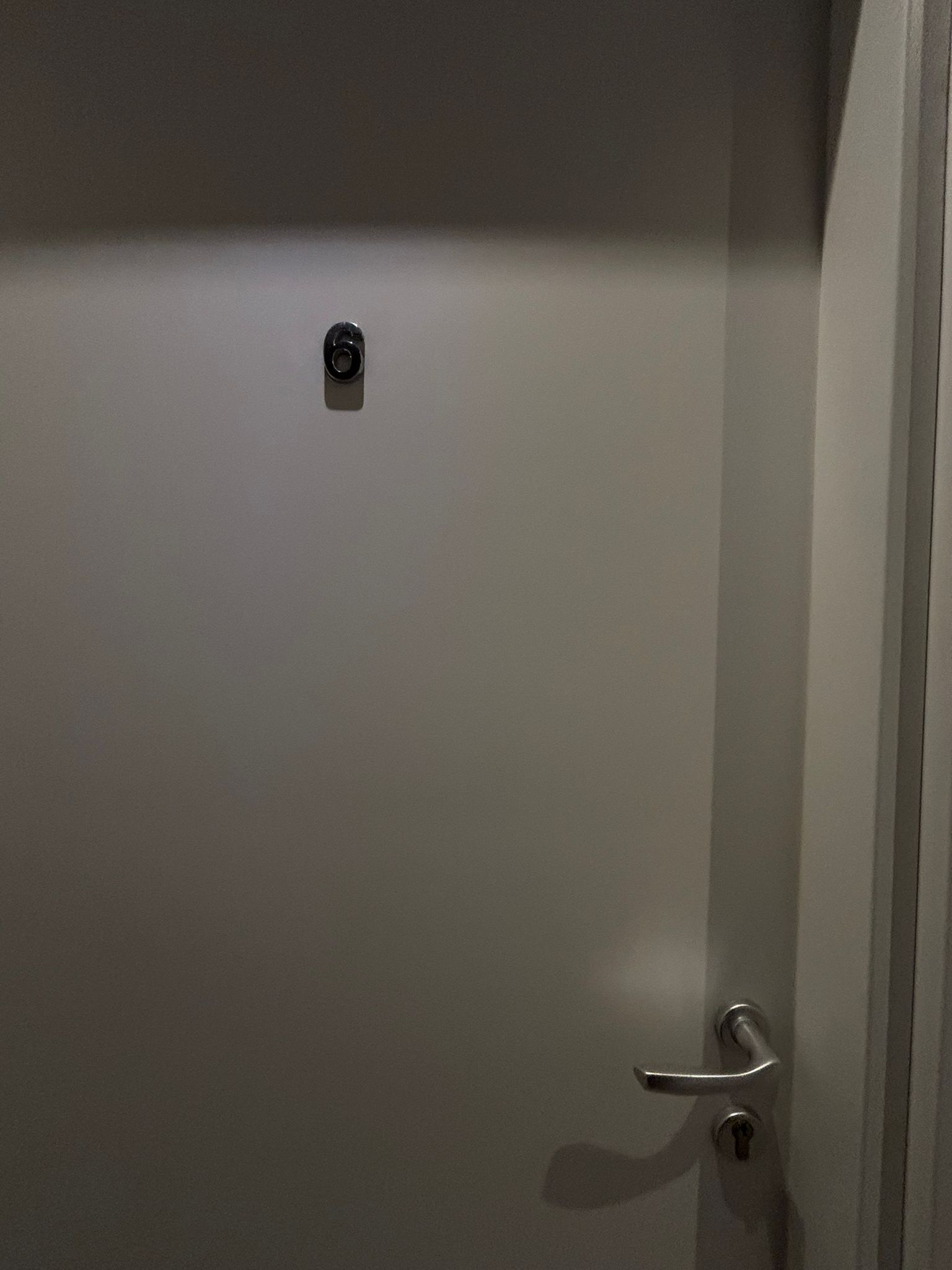 Una puerta cerrada con un ojo de cerradura y un tirador.