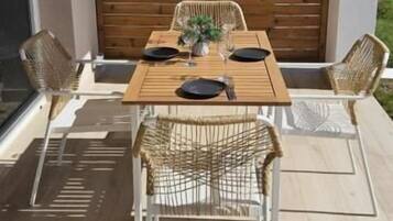Apartment, Patio, Pool View | Outdoor dining