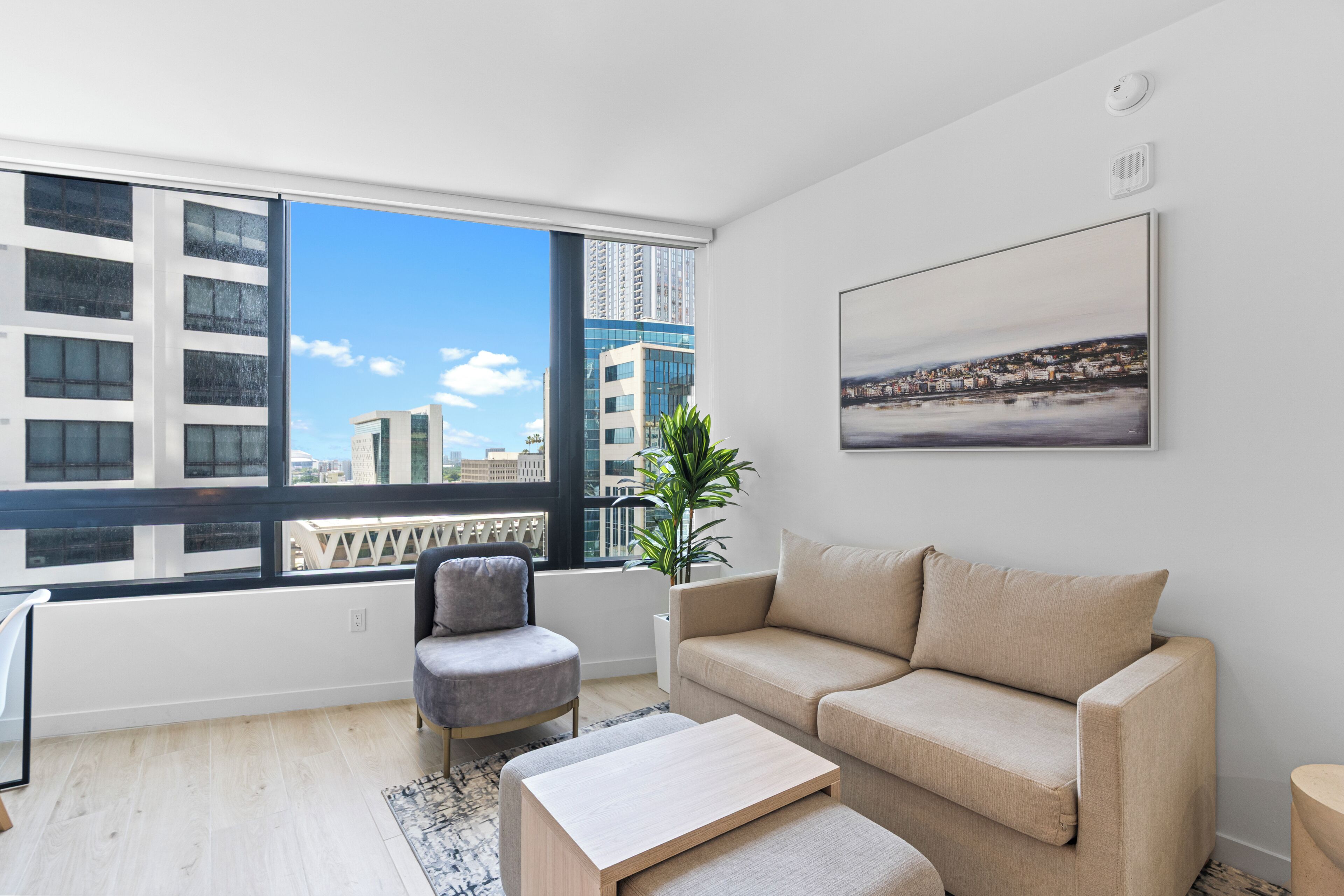 Apartment, City View | Living area | 50-inch Smart TV with cable channels