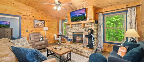 TV, fireplace, video games, table football