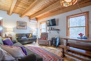 Living area - Fun 3-bedroom cabin directly on rushing stream near Highlands and attractions (Scaly Mountain)