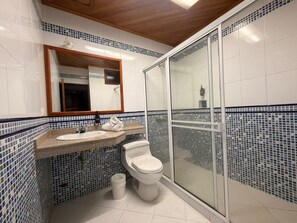 Twin Room, Balcony | Bathroom | Shower, towels, toilet paper