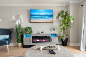 TV, fireplace - Direct Oceanfront Views 2BR 2B Condo Private Balcony Sleeps 7 (Myrtle Beach)