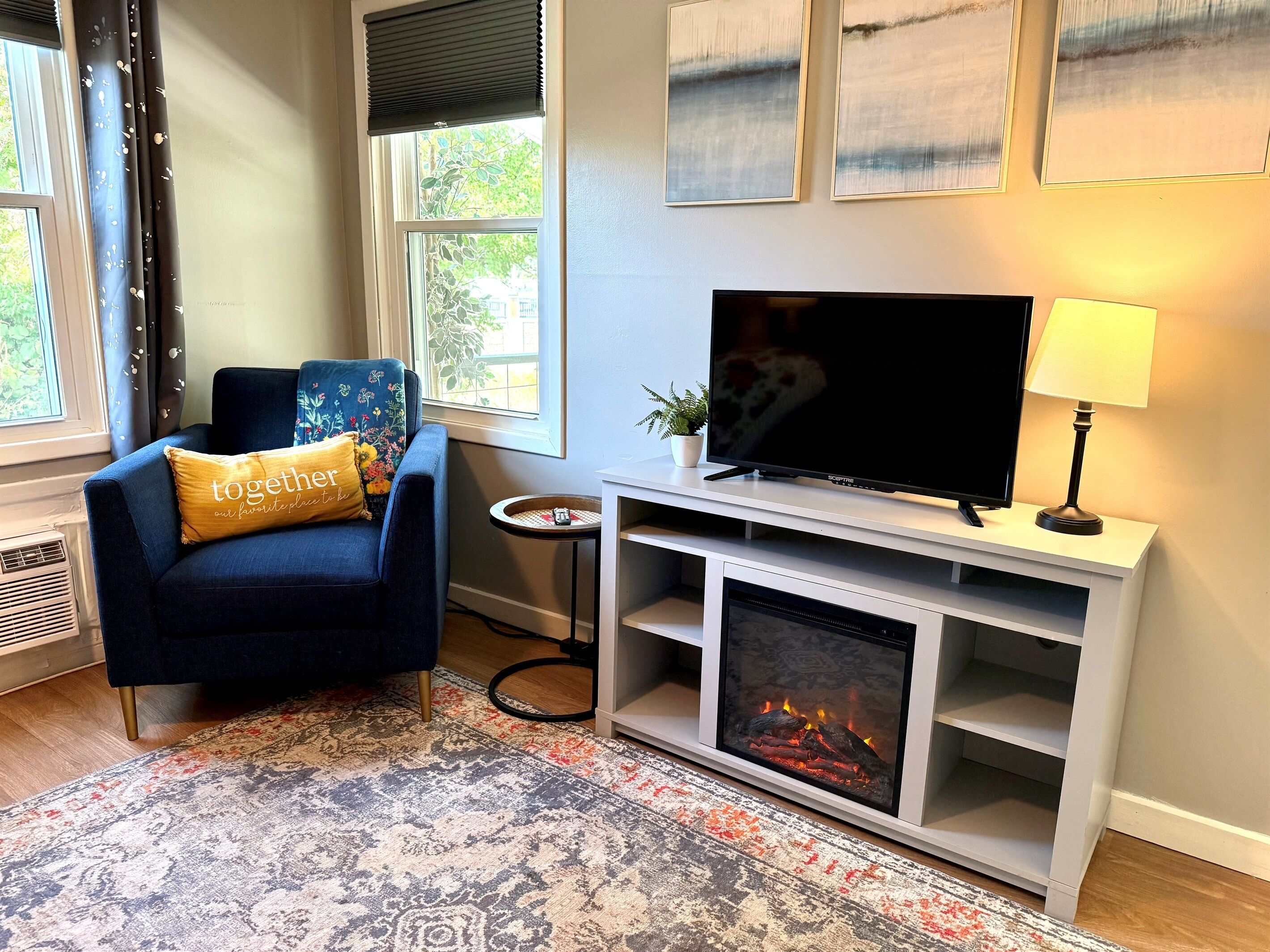 TV, fireplace, table tennis