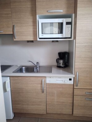 Kühlschrank, Mikrowelle, Geschirrspüler, Kochgeschirr/Geschirr/Besteck