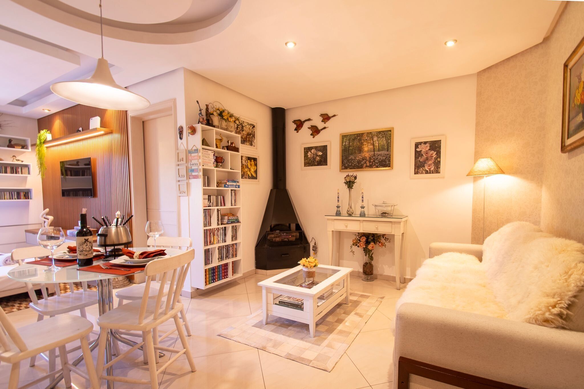 Apartment | Living area | 50-inch LED TV with cable channels, fireplace, Netflix