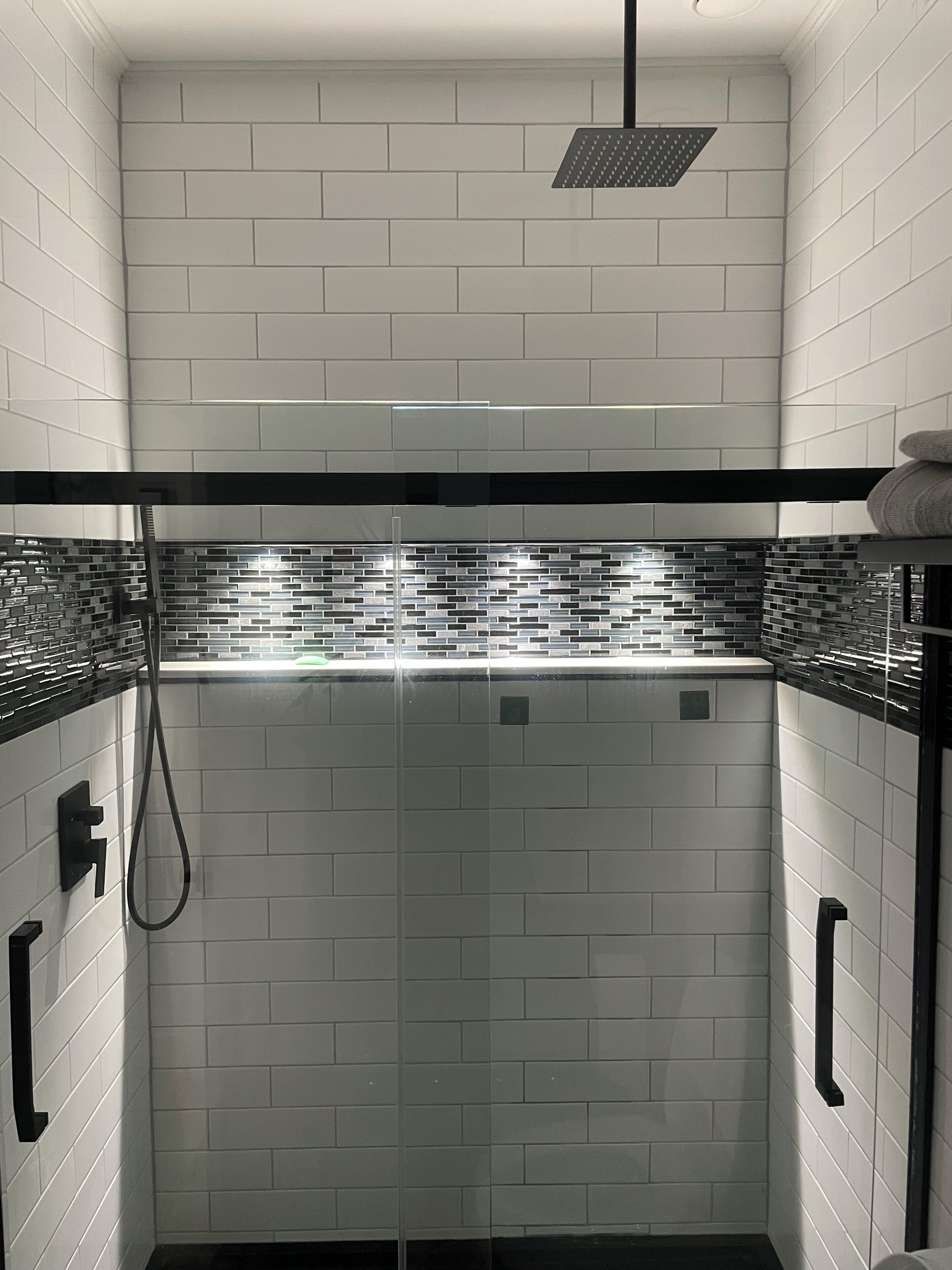 Shower, towels, toilet paper