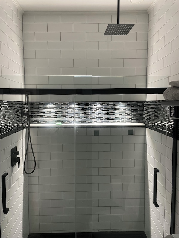 Shower, towels, toilet paper