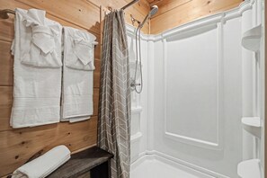 Shower, hair dryer, towels, soap - Epic Views, Hot Tub, Game Rm & Firepit 5BR Cabin Near Pigeon Forge & Dollywood (Sevierville)