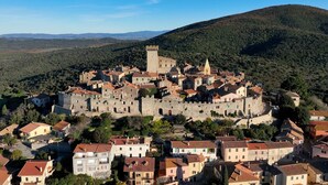 Une ville historique qui abrite un imposant édifice ressemblant à un château, entouré de bâtiments résidentiels.