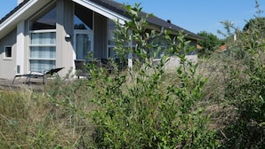 A modern house with large windows, a chimney, and a garden with shrubs. - 4 Star Holiday Home in Grossenbrode (Grossenbrode)