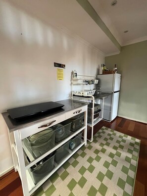 Fridge, microwave, stovetop, toaster