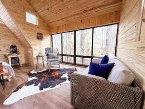 Fireplace - Glamping in Style at Kerr Lake — "Tranquility Cabin" (Henderson)