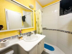 Shower, towels, toilet paper