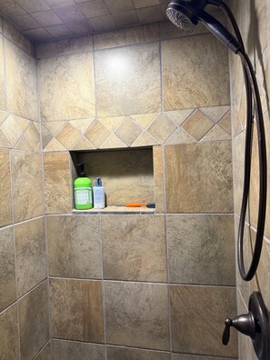 Shower, towels, soap, toilet paper - Wild Rose Lodge - cozy cabin in charming Cable Wisconsin (Cable)