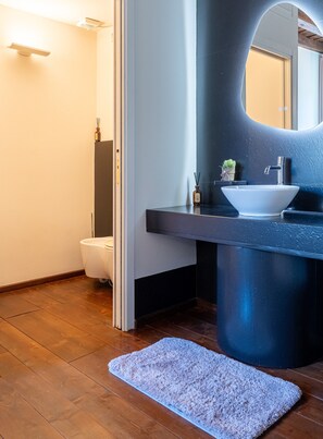 Regadera, secadora de cabello, bidet, toallas 