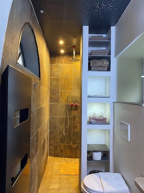 Dusche, Haartrockner, HandtĂŒcher, Seife