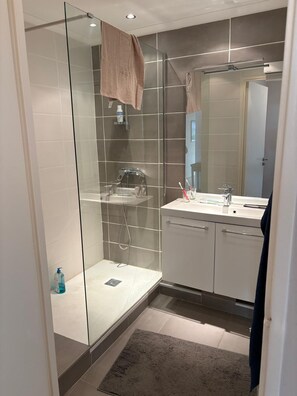 Shower, toilet paper - RENT FURNISHED T2 FACING THE SEA IN THE HEART OF SANARY (Sanary-sur-Mer)