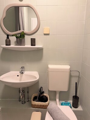 Sèche-cheveux, serviettes fournies, savon, papier toilette