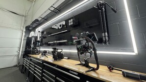A workshop with a workbench, tools, and equipment. - Production Studio - 4 Sets / 2 Offices / Light Bank / Hex Lighting  - 4k SF (West Babylon)