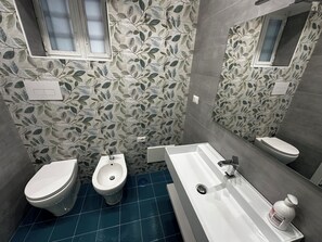 Douche, sèche-cheveux, bidet, serviettes fournies