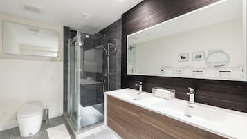 Chambre Double Luxe pour 1 personne, salle de bains privée, vue jardin | Salle de bain | Douche, sÚche-cheveux, serviettes fournies, savon