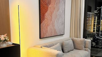 Familieleilighet, aircondition, byutsikt | Oppholdsområde