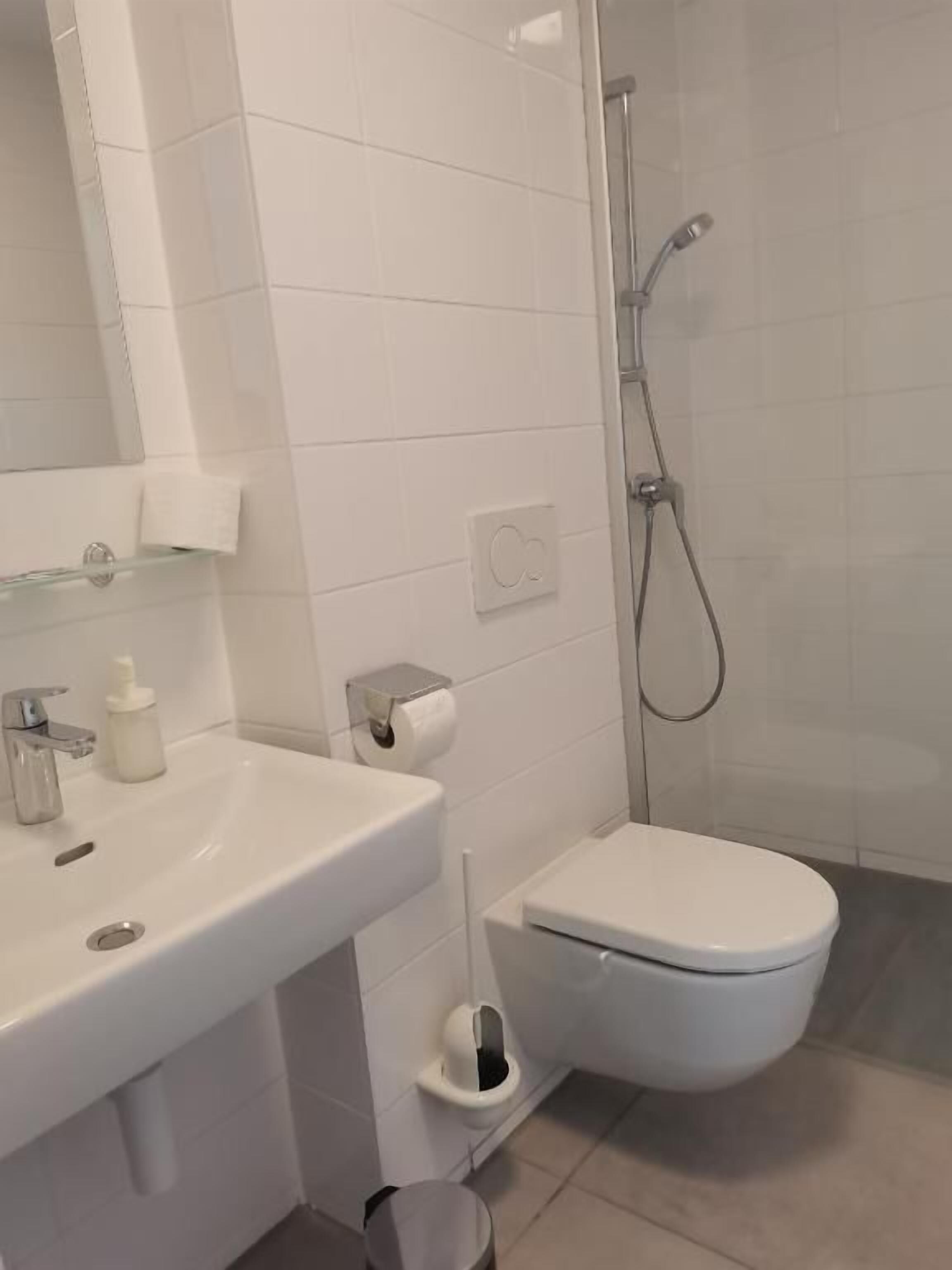 Ducha, secador de pelo, toallas, papel higiénico