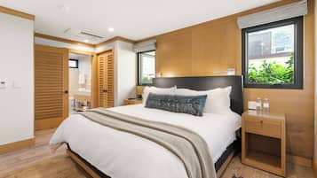 Comfort-Apartment, 1 King-Bett und Schlafsofa, mit Bad, zum Garten hin | Bettwäsche aus ägyptischer Baumwolle, hochwertige Bettwaren