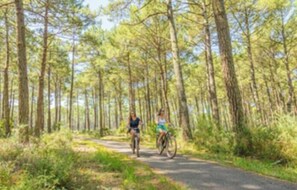 A forested path with two cyclists. - VVF Labenne - Océan (Labenne)