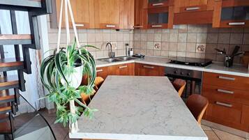 Fridge, microwave, oven, dishwasher