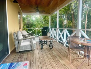 Outdoor dining - NEW & PRIVATE Cottage: Ocean Views, A/C, Solar, WiFi, Covered Porch (St. John)