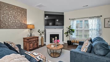 TV, fireplace