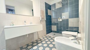 Ducha, secador de pelo, bidé y toallas