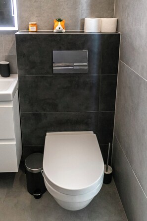 Dusche, Haartrockner, Handtücher, Seife