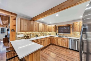 Fridge, microwave, oven, stovetop - Black Bear Hideaway | Walk to Lake Tahoe + Hot Tub (South Lake Tahoe)