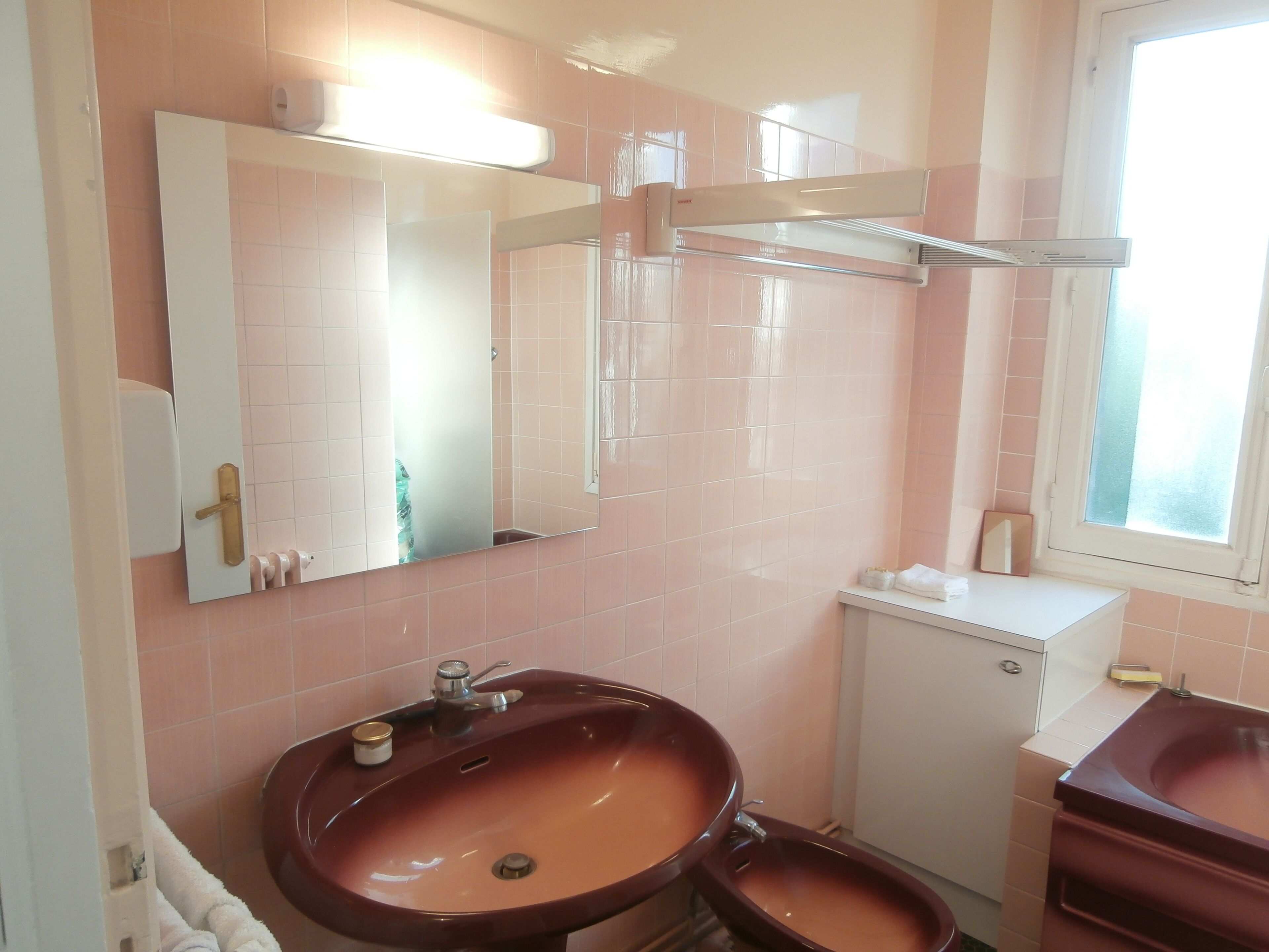 Hair dryer, bidet, towels