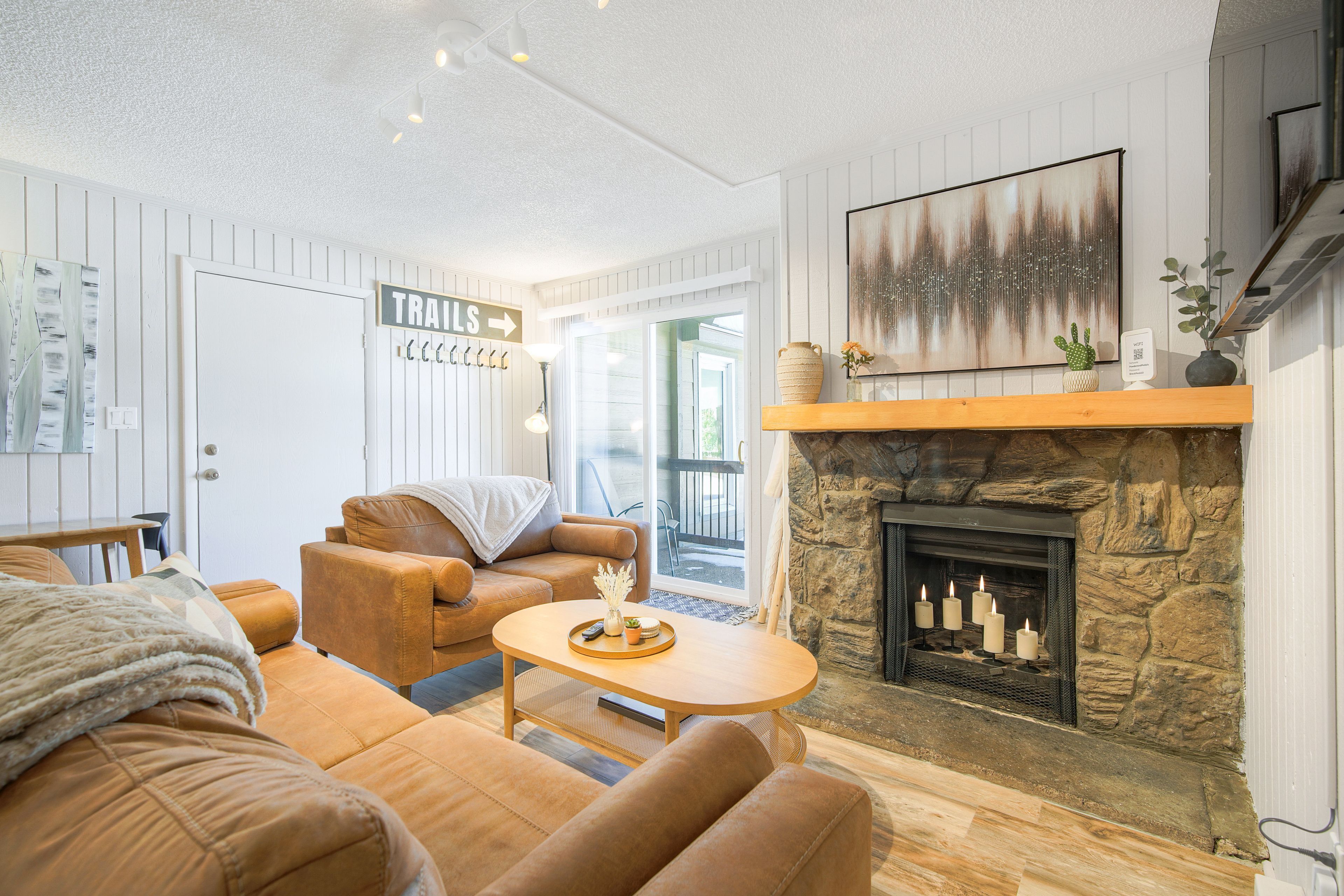 TV, fireplace