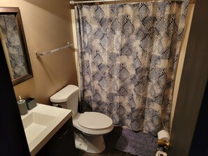 Dusche, Haartrockner, Handtücher, Seife