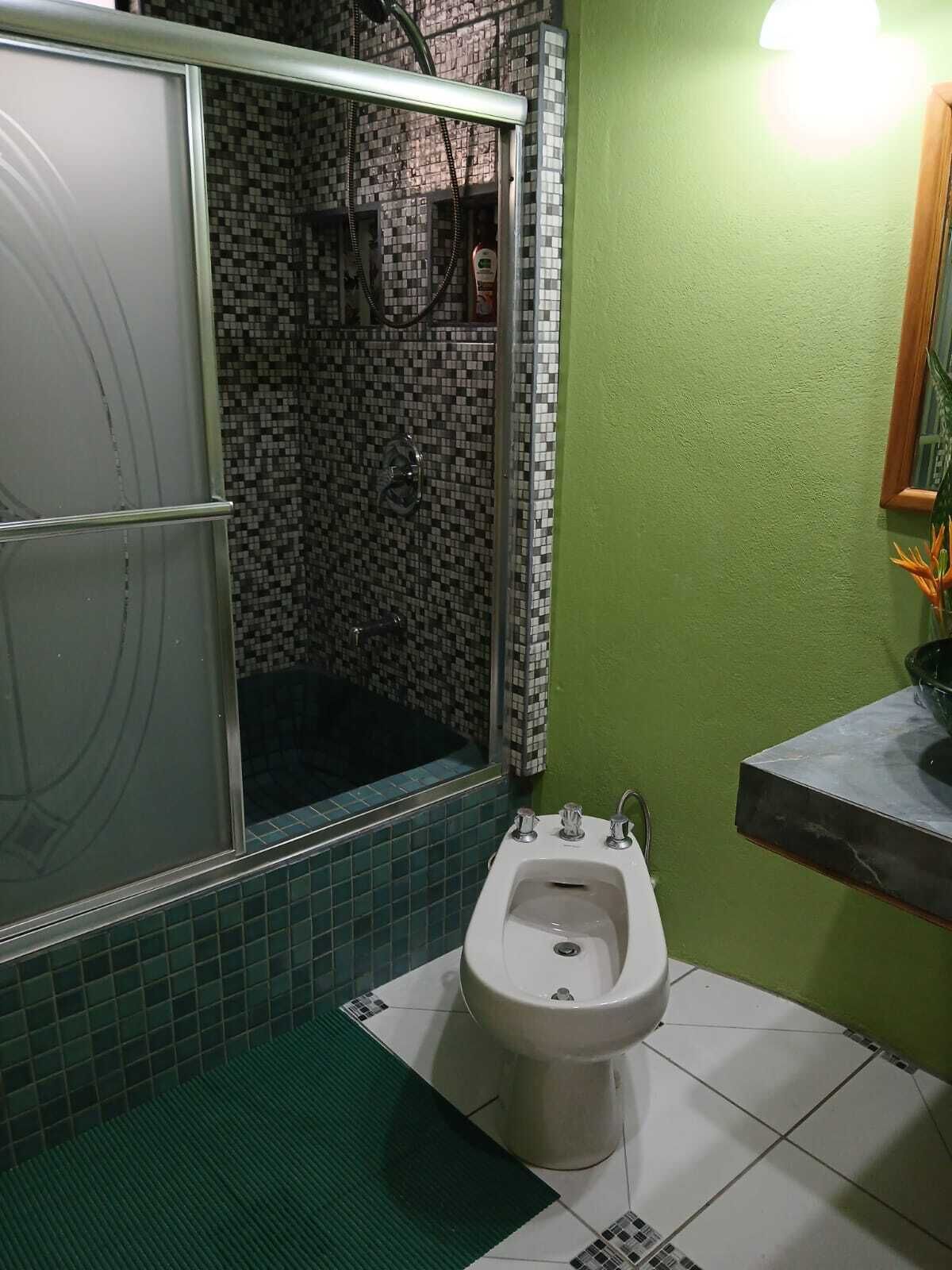 Bidet, towels, soap, toilet paper