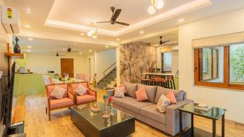 Luxury Villa, Balcony, Pool View | Living area