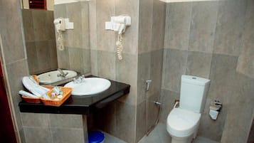 Shower, free toiletries, slippers, bidet