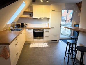 Fridge, oven, stovetop, dishwasher - Quiet, light-flooded penthouse in the Black Forest with balcony (Dornhan)