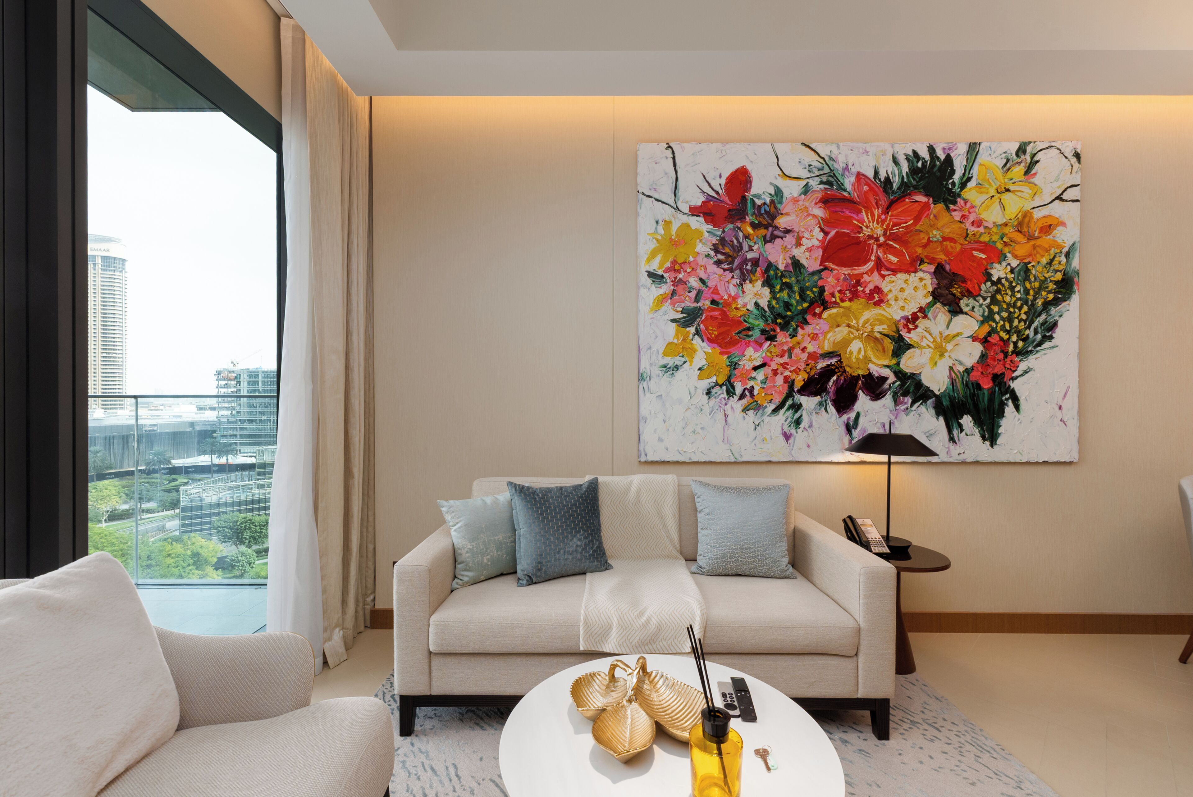 Appartement Deluxe, 2 chambres, balcon, vue ville | Coin séjour