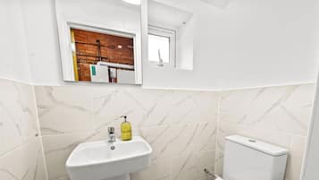 Shower, soap, shampoo, toilet paper