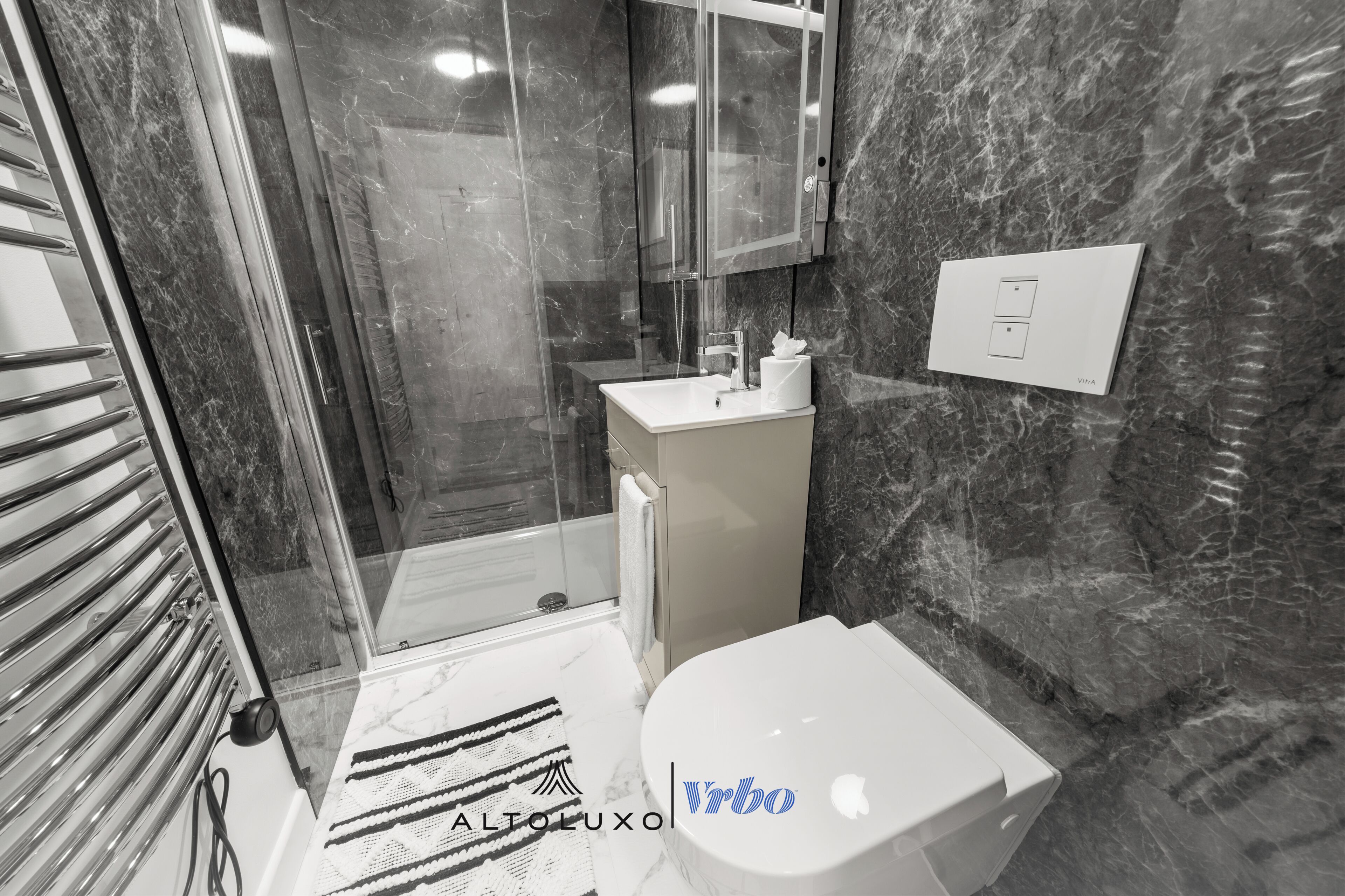 Shower, towels, soap, shampoo