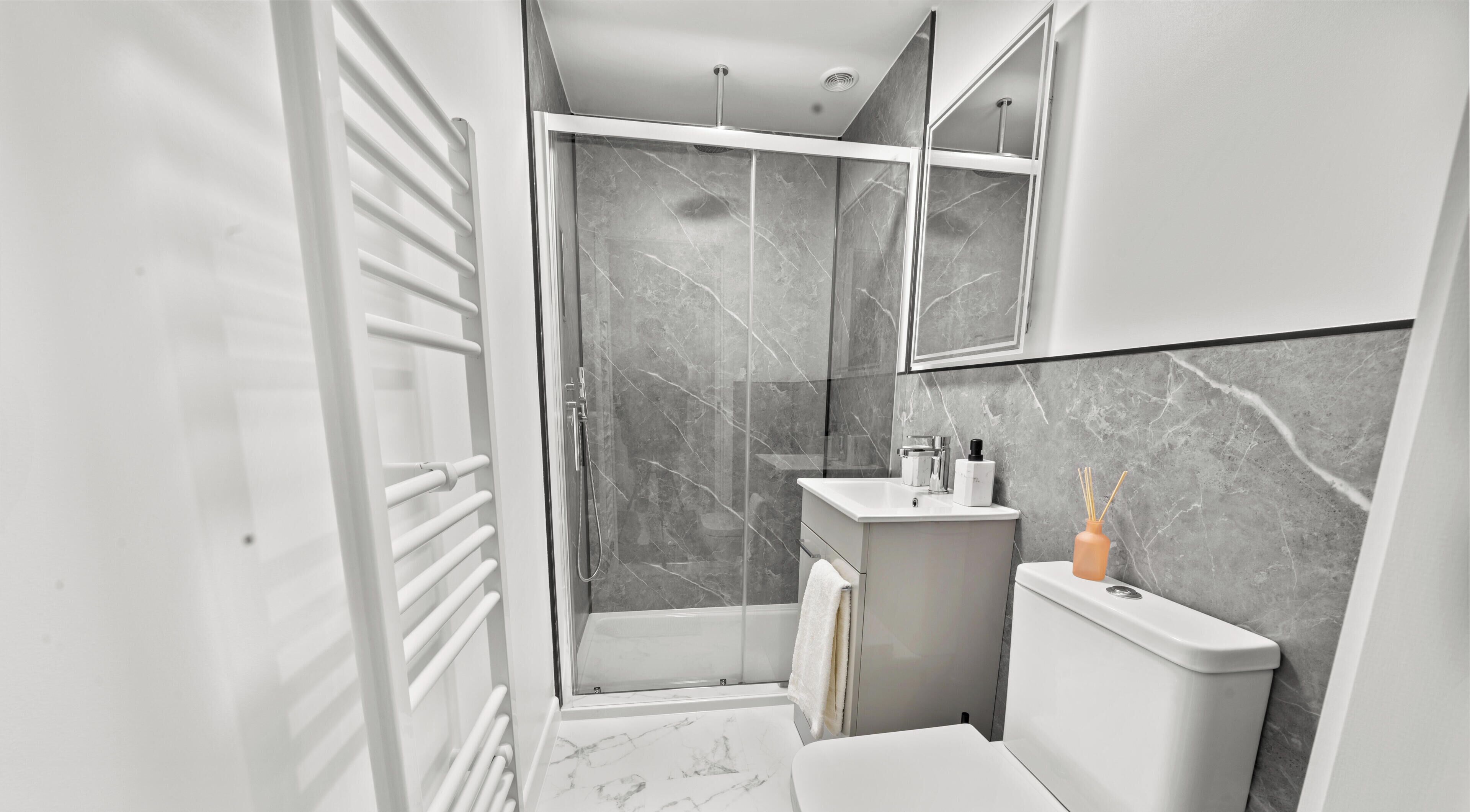 Shower, soap, shampoo